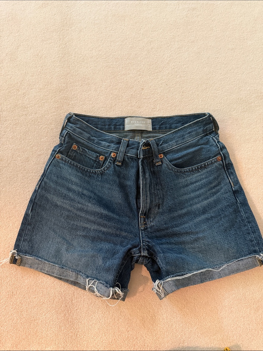 Everlane Indigo High-Rise Cutoff Denim Shorts